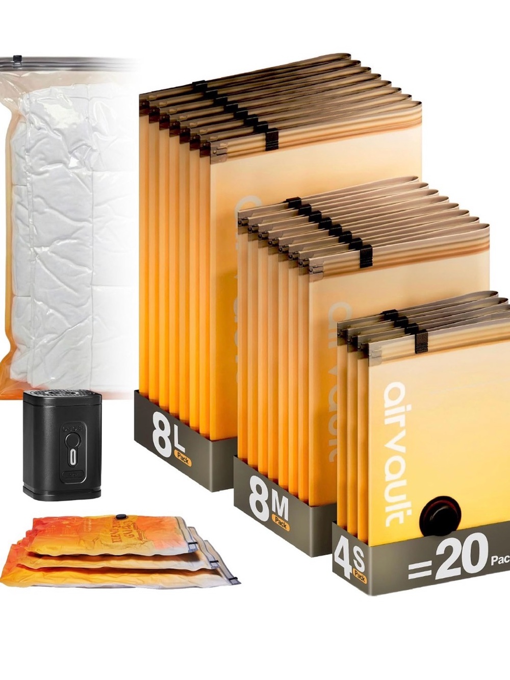 Orange Vacuum Storage Bags Set - Space-Saving Organizers